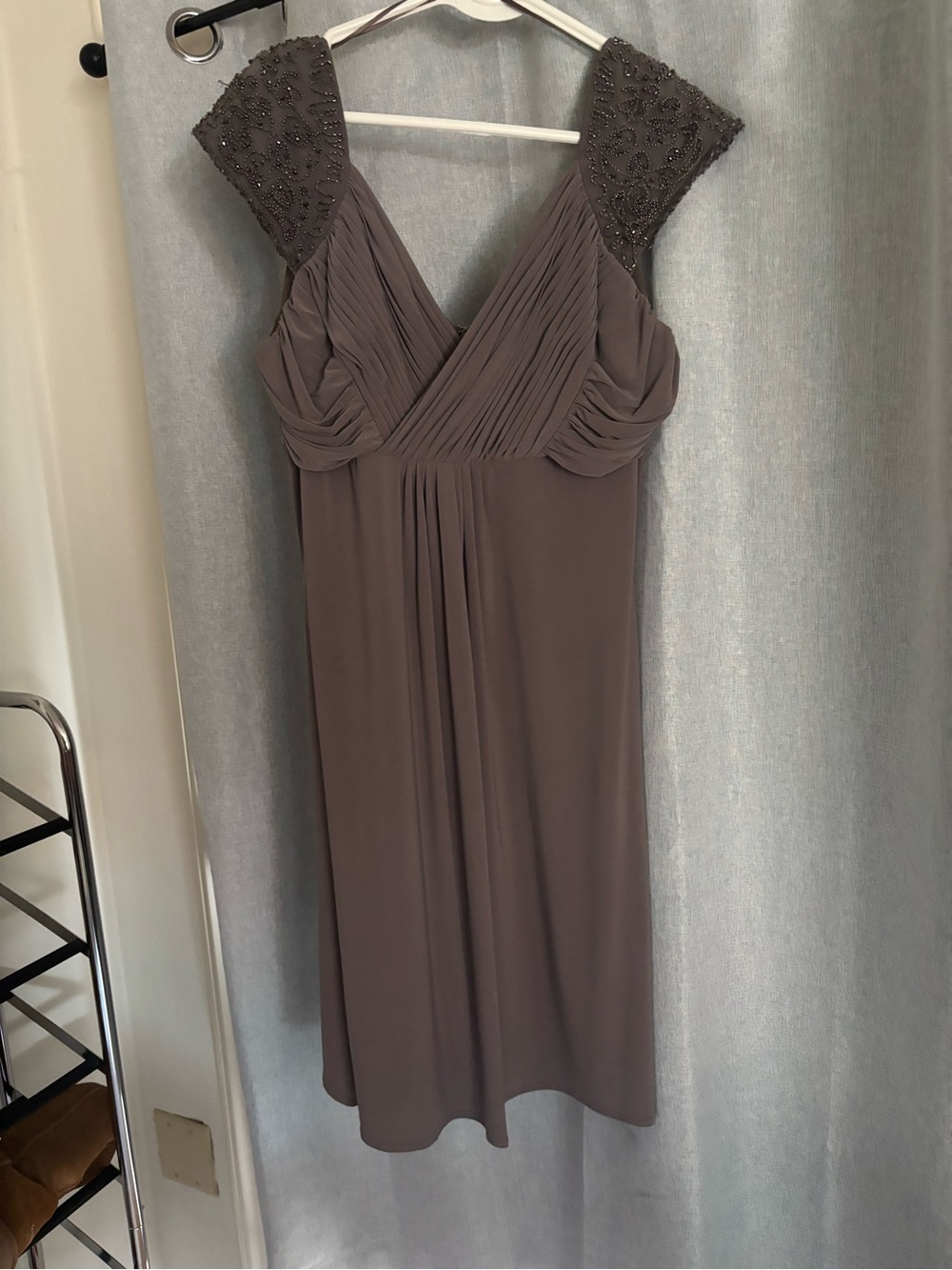 Women's Taupe Embellished Cap-Sleeve Nightdress
